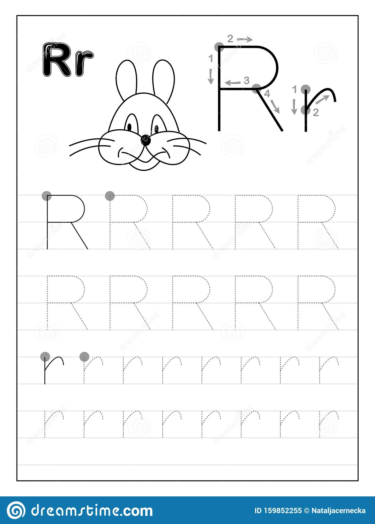 Tracing Alphabet Letter R. Black And White Educational Pages for Alphabet R Tracing