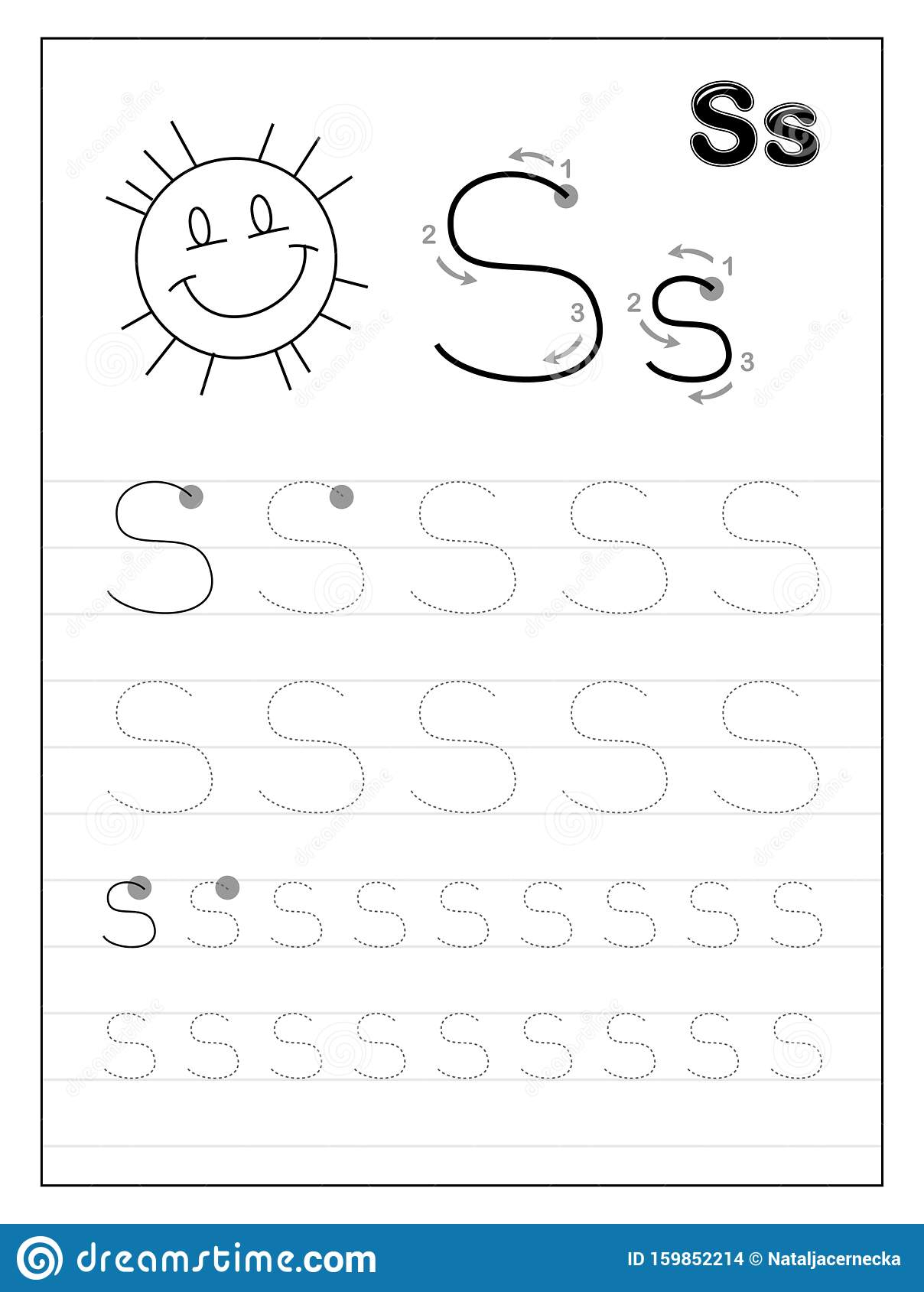 Tracing Alphabet Letter S. Black And White Educational Pages for S Letter Tracing Worksheet