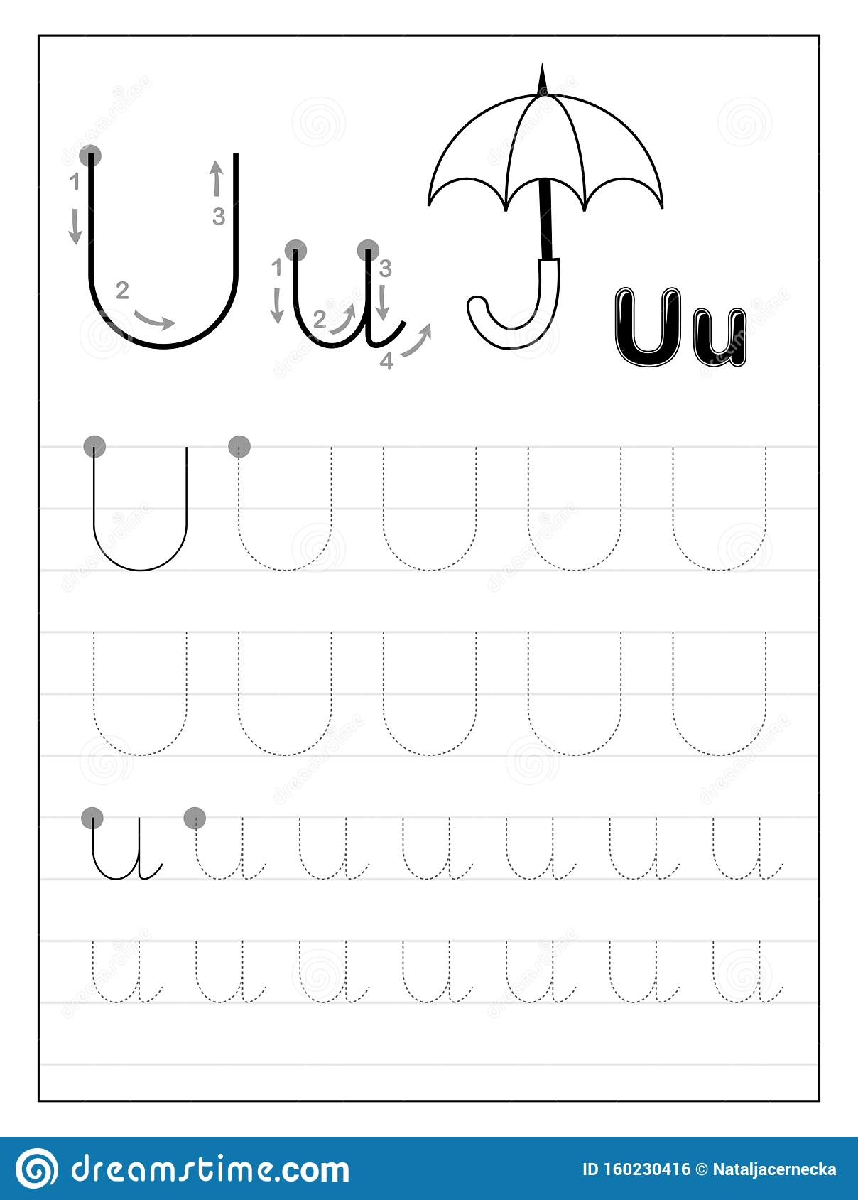 Tracing Alphabet Letter U. Black And White Educational Pages intended for U Letter Tracing