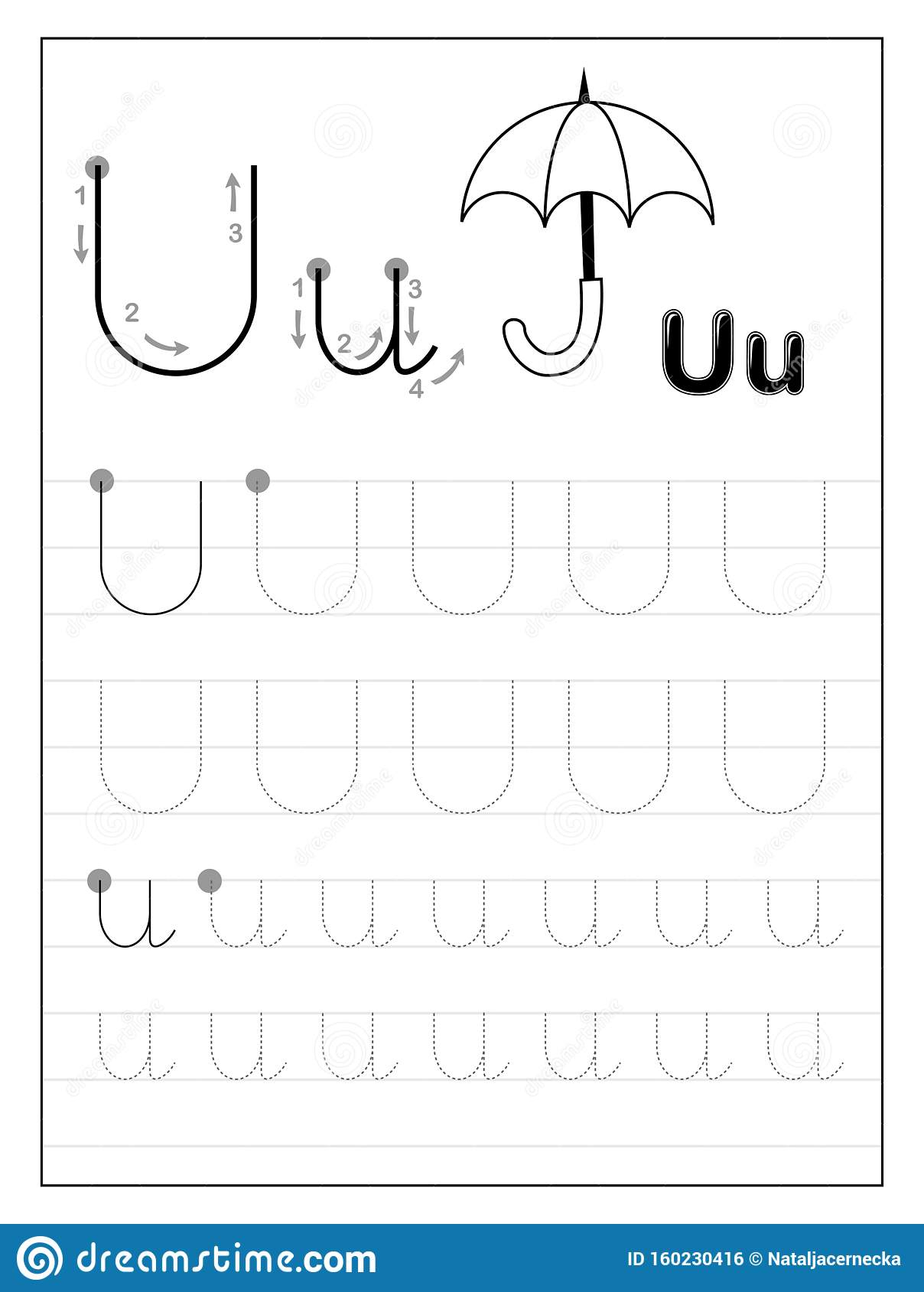 Tracing Alphabet Letter U. Black And White Educational Pages throughout Tracing Alphabet U