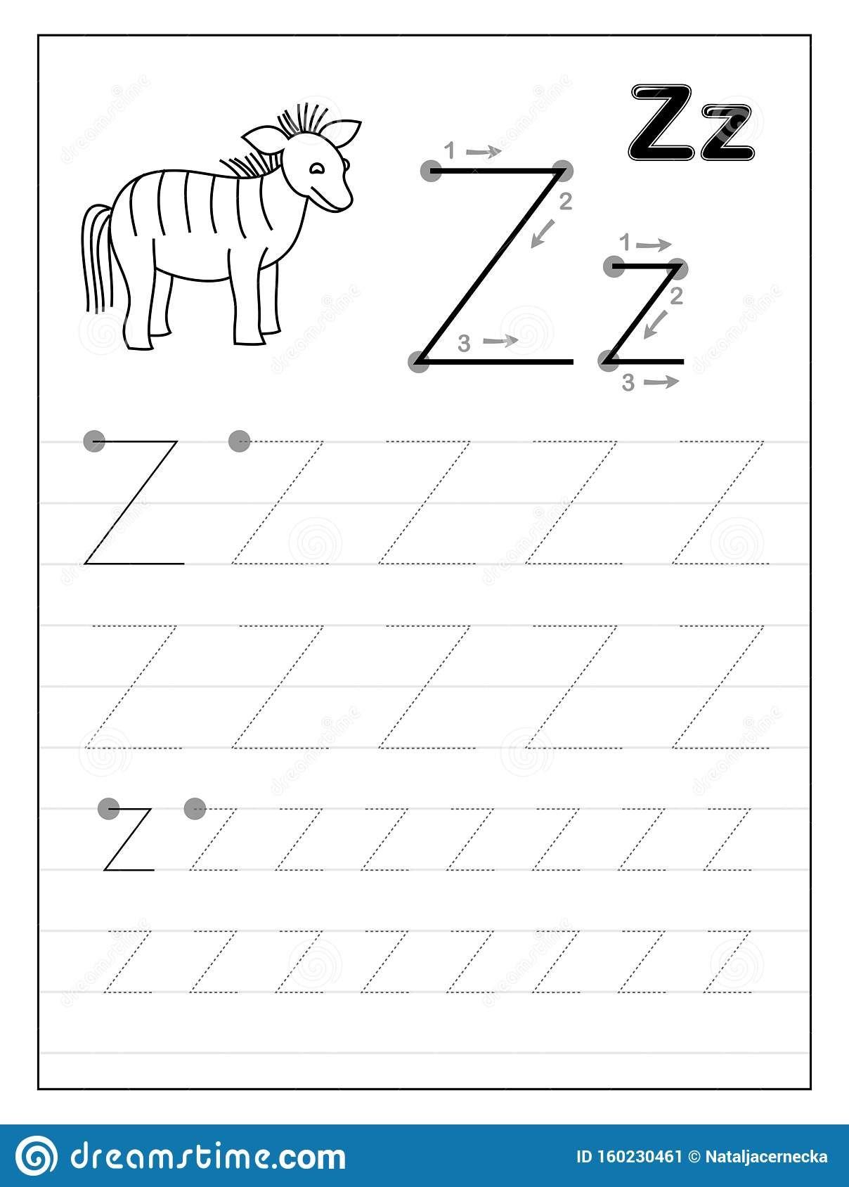 Tracing Alphabet Letter Z. Black And White Educational Pages for Letter Tracing Z