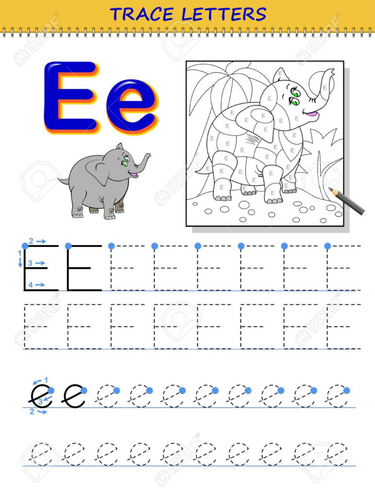 Tracing Letter E For Study Alphabet. Printable Worksheet For.. Inside Letter E Worksheets Tracing