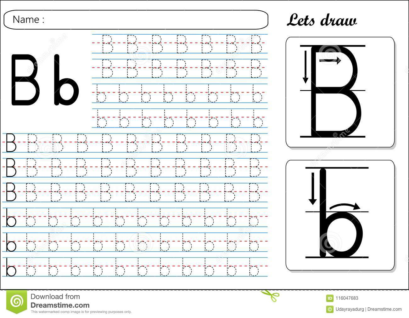 Tracing Worksheet -Bb Stock Vector. Illustration Of Early for Alphabet B Tracing