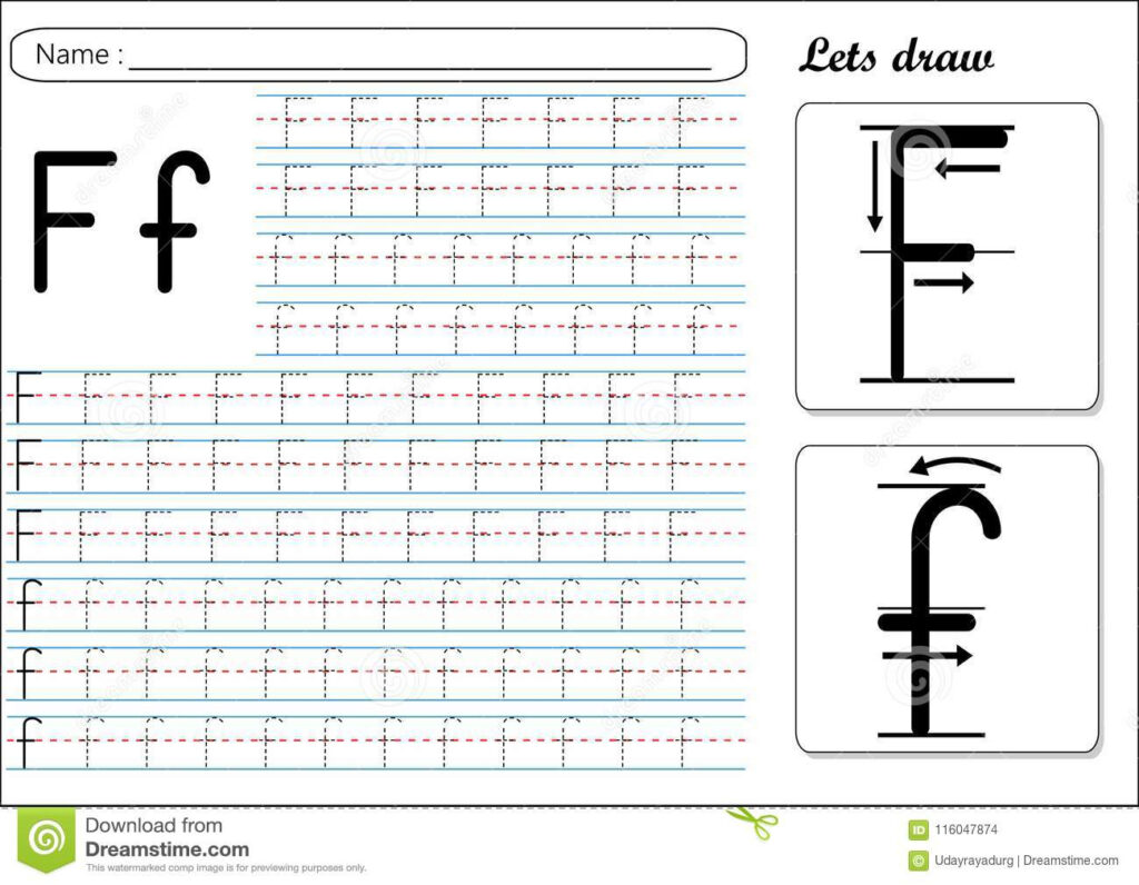 Tracing Worksheet  Ff Stock Vector. Illustration Of Language Throughout F Letter Tracing