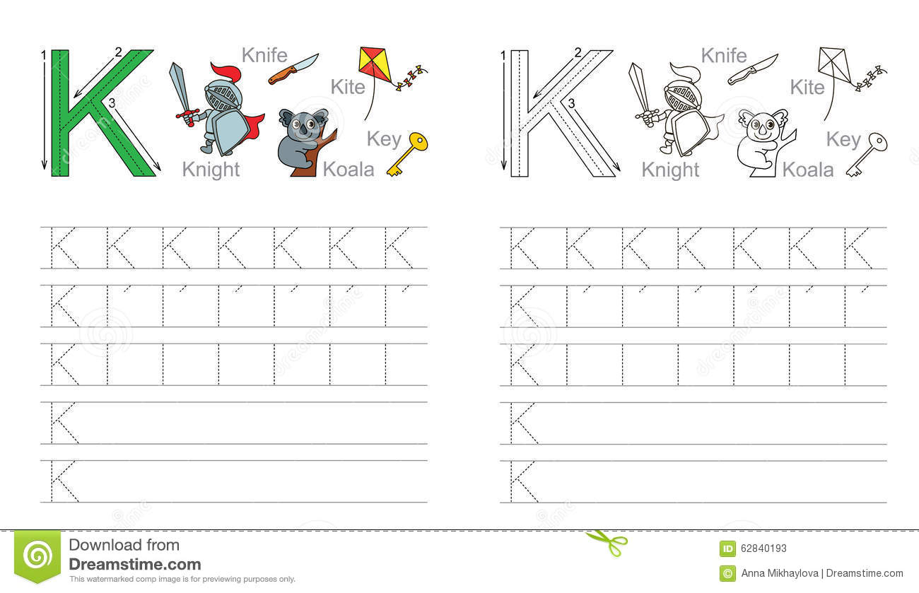 Tracing Worksheet For Letter K Stock Vector - Illustration regarding K Letter Tracing