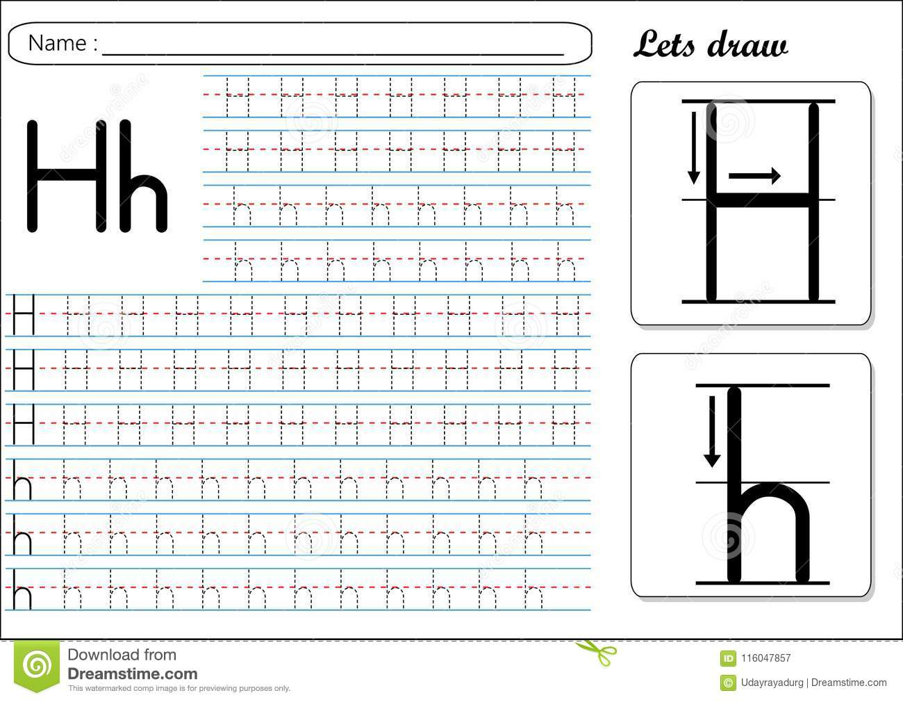 Tracing Worksheet -Hh Stock Vector. Illustration Of Guide in Letter Tracing H