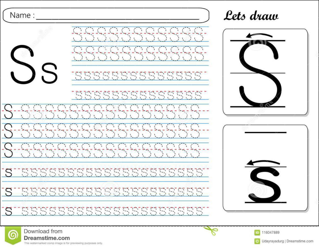 Tracing Worksheet  Ss Stock Vector. Illustration Of Pertaining To Alphabet S Tracing