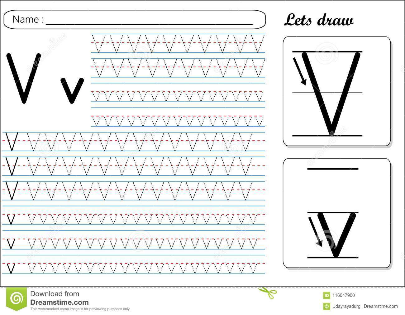 Tracing Worksheet -Vv Stock Vector. Illustration Of Kids intended for Letter V Tracing Sheet