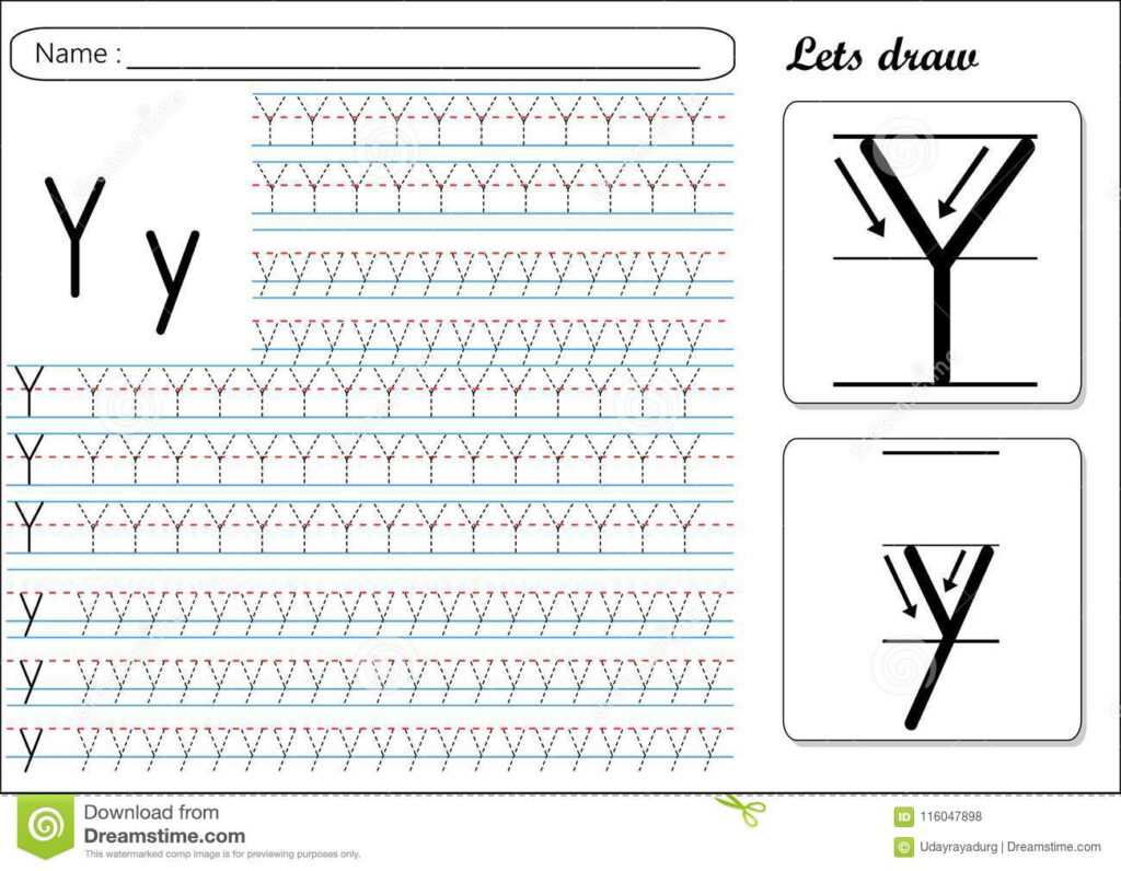 Tracing Worksheet  Yy Stock Vector. Illustration Of For Letter Y Tracing Sheet