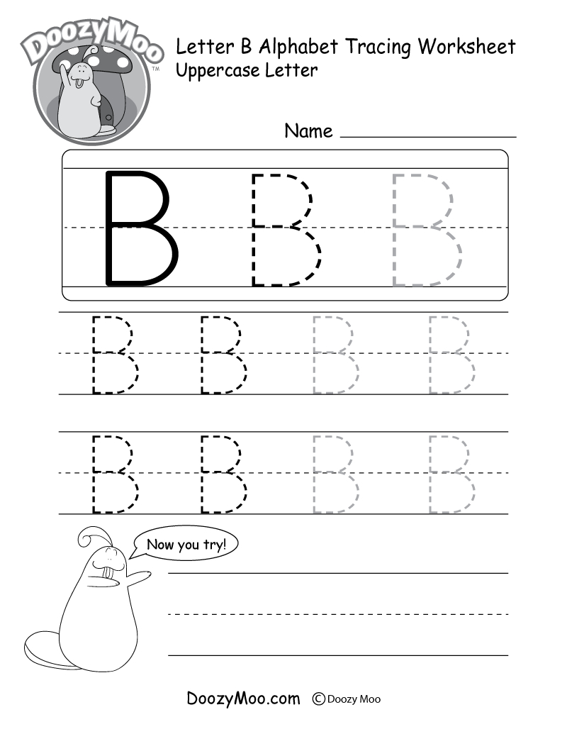 Uppercase Letter B Tracing Worksheet - Doozy Moo for Letter Worksheets B