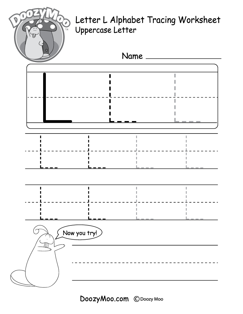 Uppercase Letter L Tracing Worksheet - Doozy Moo for Letter L Alphabet Worksheets