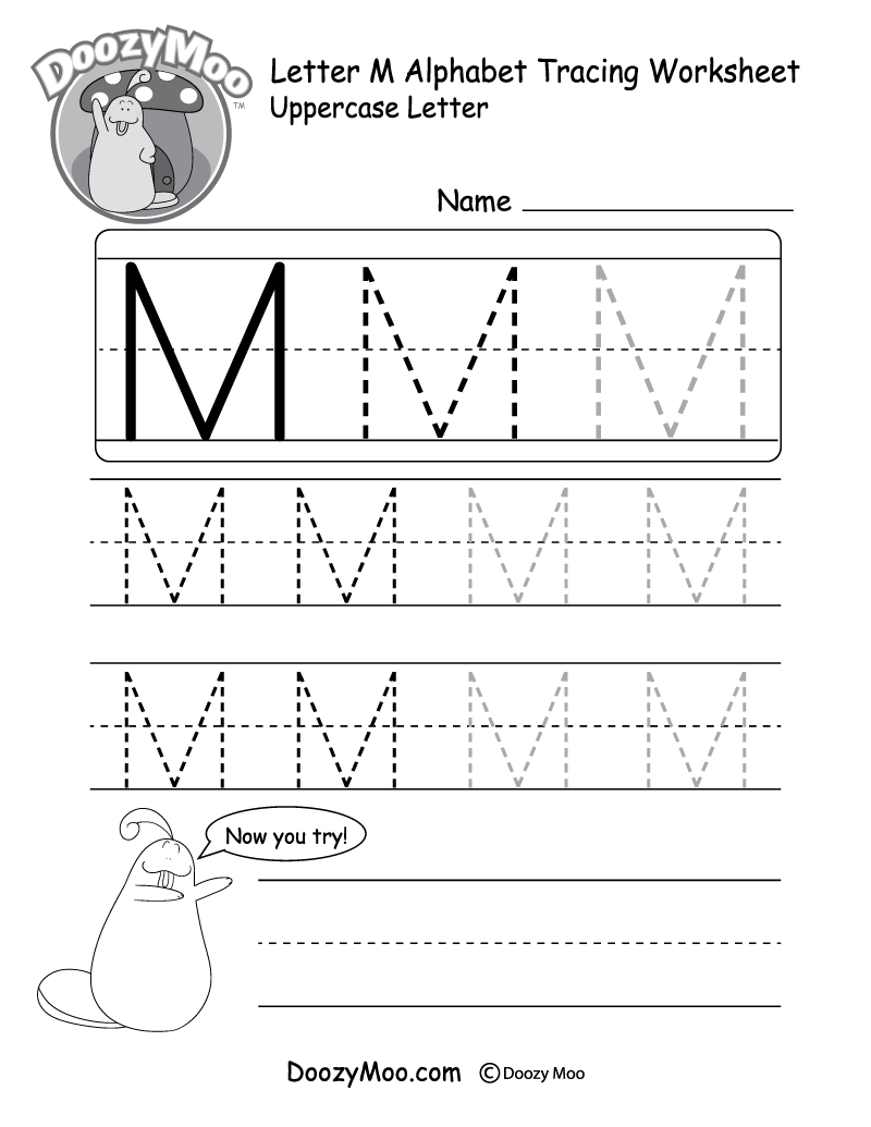 Uppercase Letter M Tracing Worksheet - Doozy Moo regarding Alphabet Tracing Upper And Lowercase