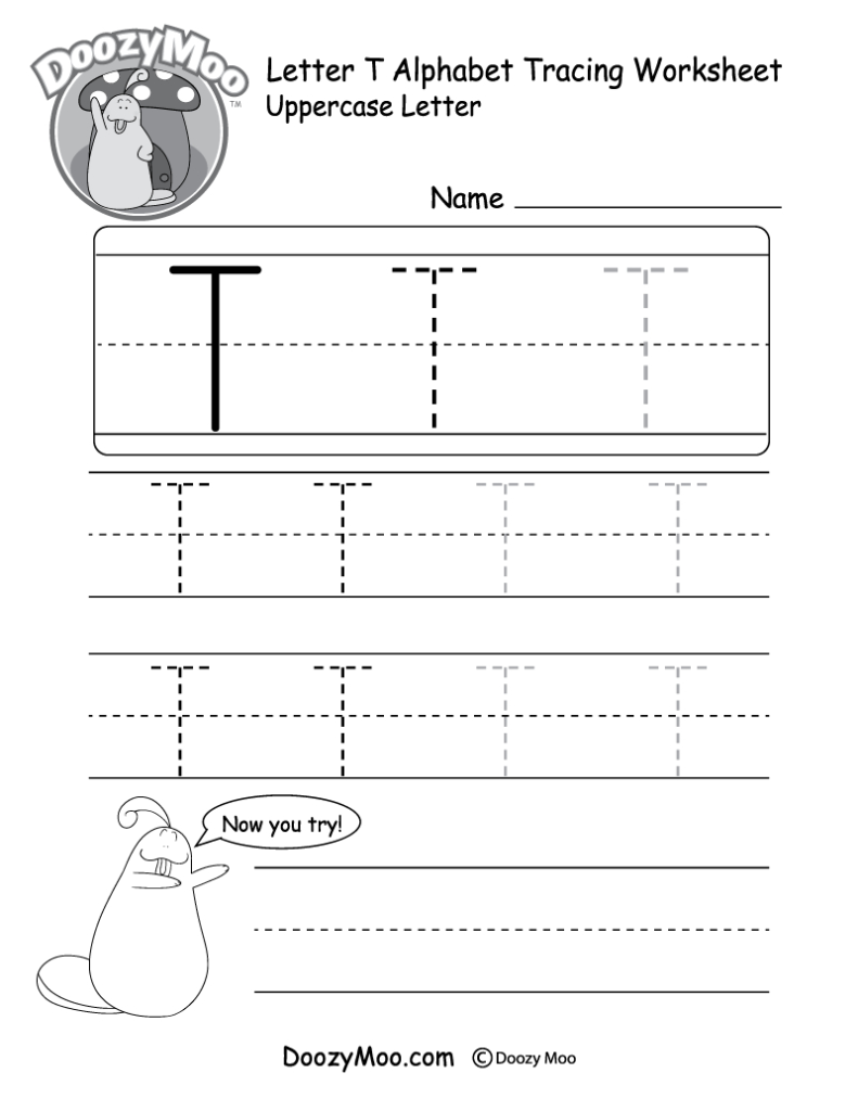 Uppercase Letter T Tracing Worksheet   Doozy Moo Regarding T Letter Tracing