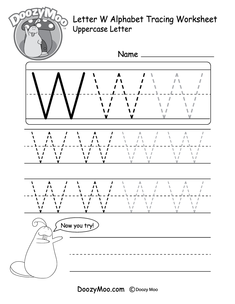 Uppercase Letter W Tracing Worksheet - Doozy Moo within Letter W Tracing Sheet