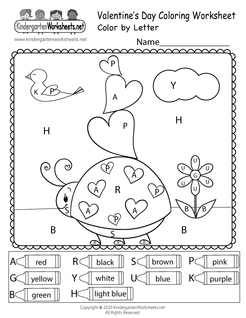 Valentine&amp;#039;s Day Colorletter Worksheet For Kindergarten throughout Valentine Alphabet Worksheets