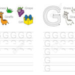 Vector Exercise Illustrated Alphabet. Learn Handwriting. Page.. Inside Letter G Tracing Page