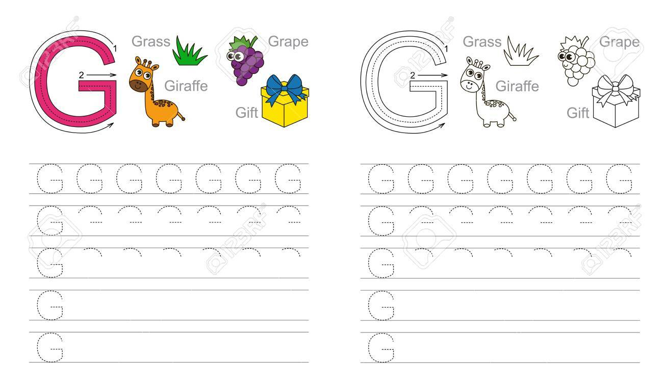 Vector Exercise Illustrated Alphabet. Learn Handwriting. Page.. inside Letter G Tracing Page