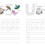 Vector Exercise Illustrated Alphabet. Learn Handwriting. Page.. Inside Letter U Tracing Page