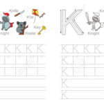 Vector Exercise Illustrated Alphabet. Learn Handwriting. Page.. With Letter Tracing K