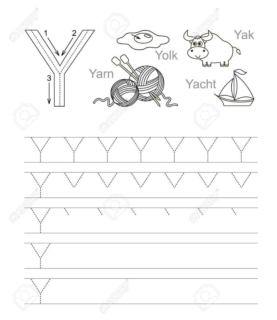 Vector Exercise Illustrated Alphabet. Learn Handwriting. Tracing.. for Letter Tracing Y