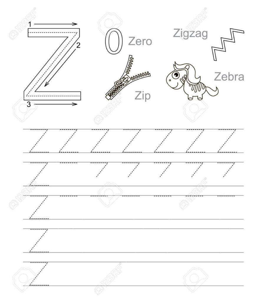 Vector Exercise Illustrated Alphabet. Learn Handwriting. Tracing.. For Letter Z Tracing Worksheets Preschool