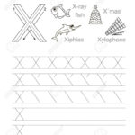 Vector Exercise Illustrated Alphabet. Learn Handwriting. Tracing.. For X Letter Tracing