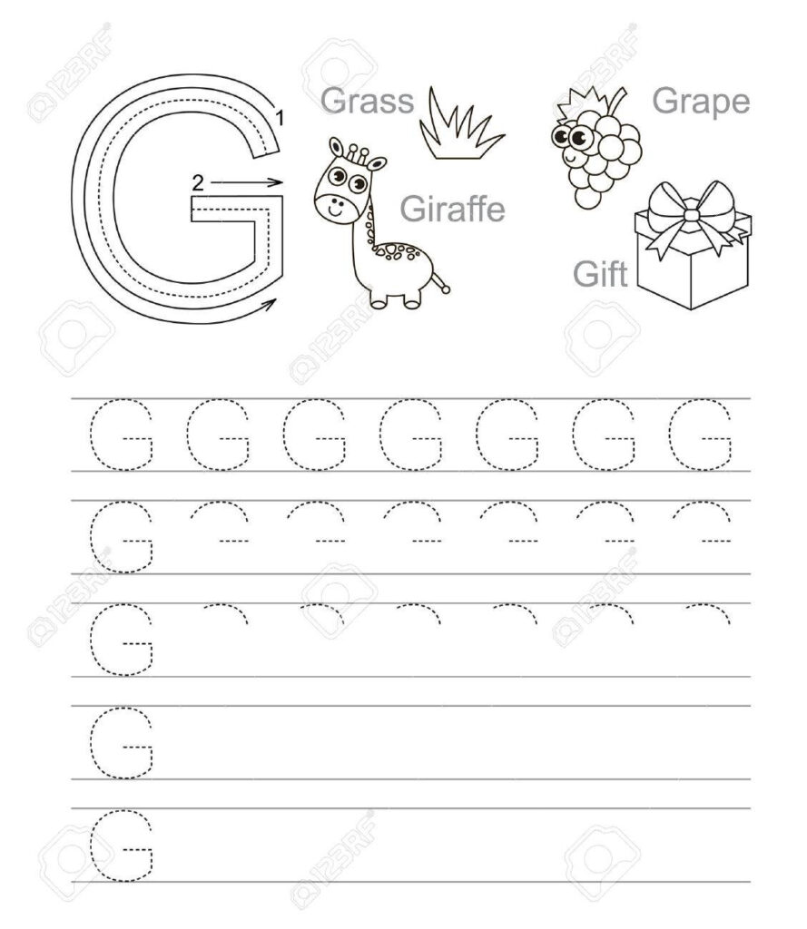 Vector Exercise Illustrated Alphabet. Learn Handwriting. Tracing.. Regarding Letter G Tracing Page