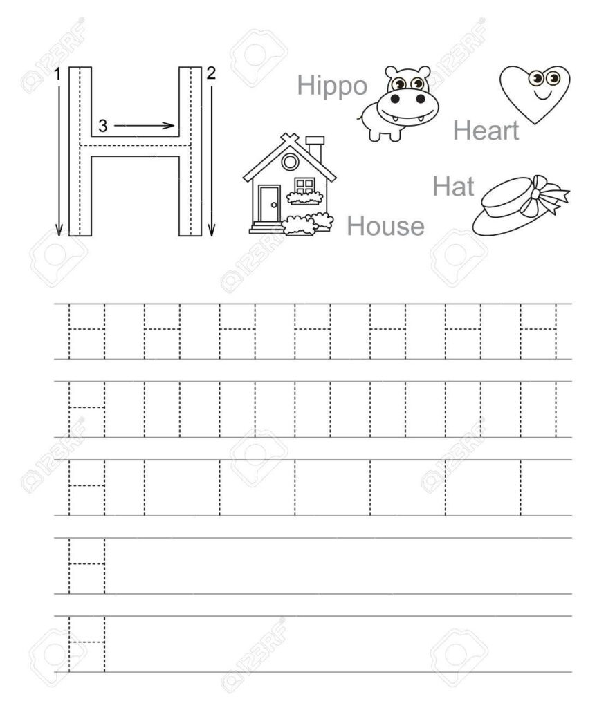 Vector Exercise Illustrated Alphabet. Learn Handwriting. Tracing.. With Regard To Letter H Tracing Page