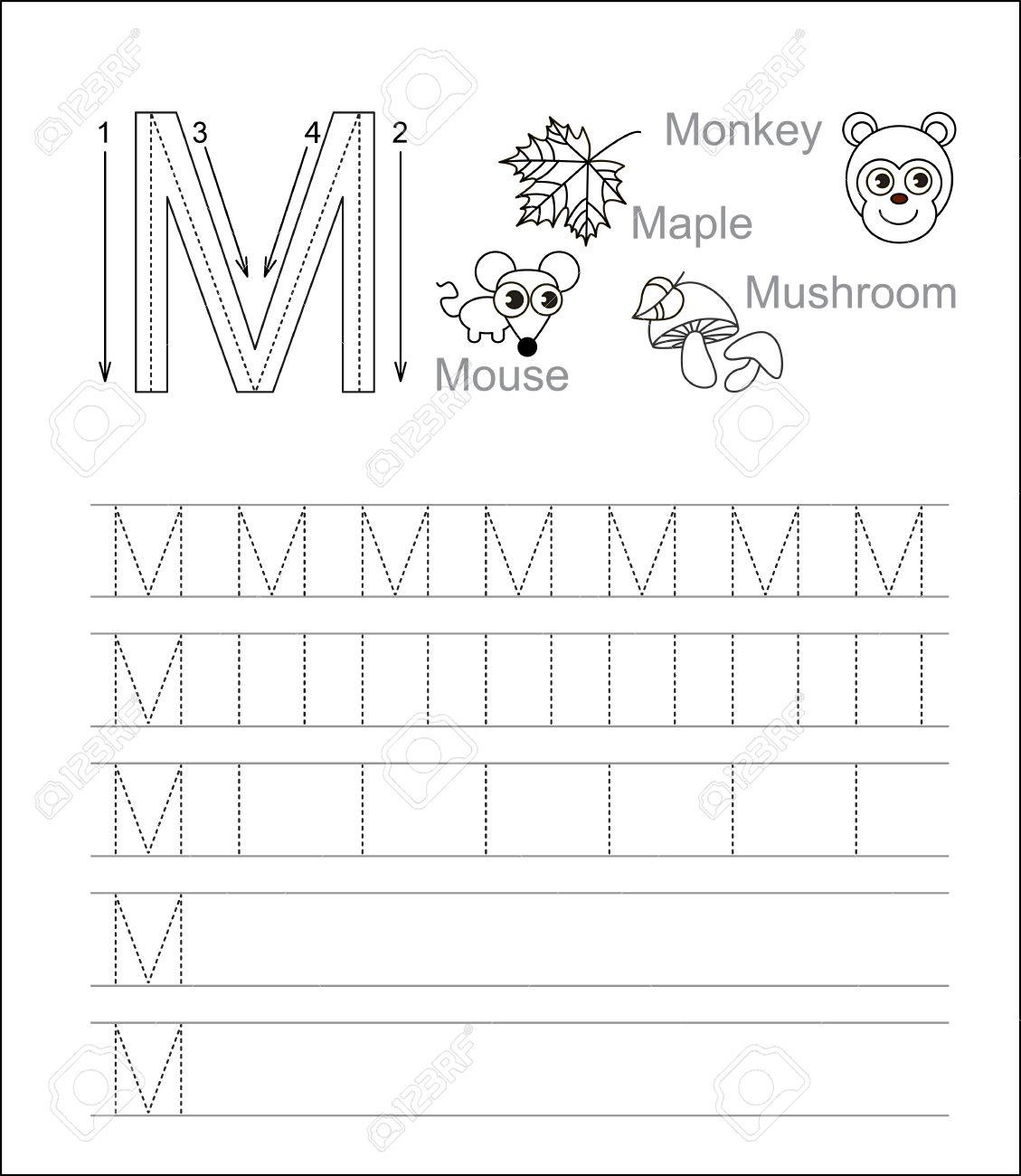 Vector Exercise Illustrated Alphabet. Learn Handwriting. Tracing.. within Letter Tracing M