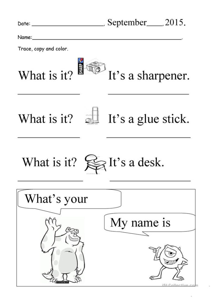 What Is It? What's Your Name? Trace And Copy   English Esl Inside Tracing Your Name Worksheets