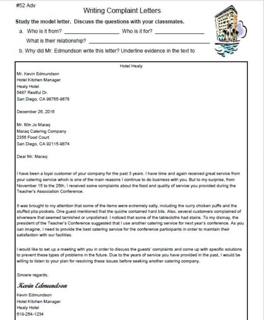 Writing Complaint Letters   Interactive Worksheet For Letter Writing Worksheets For Grade 5