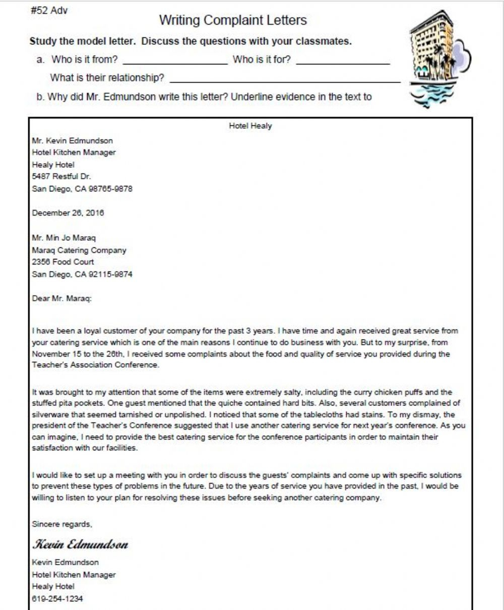 Writing Complaint Letters - Interactive Worksheet for Letter Writing Worksheets For Grade 5