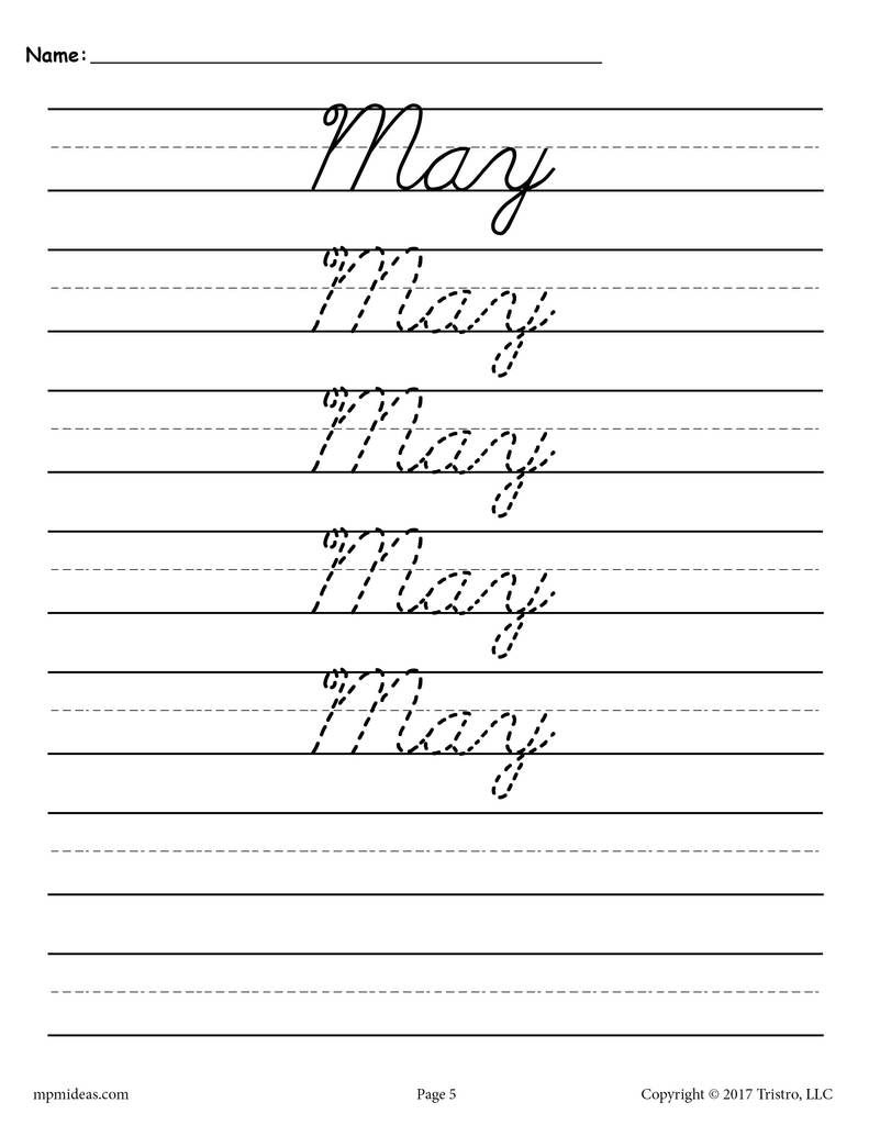 12 Cursive Handwriting Worksheets - Months Of The Year