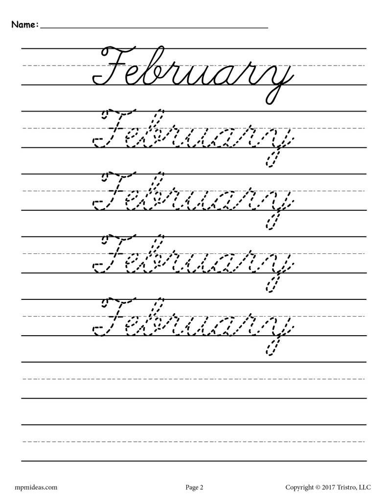 12 Months Of The Year Cursive Handwriting Worksheets