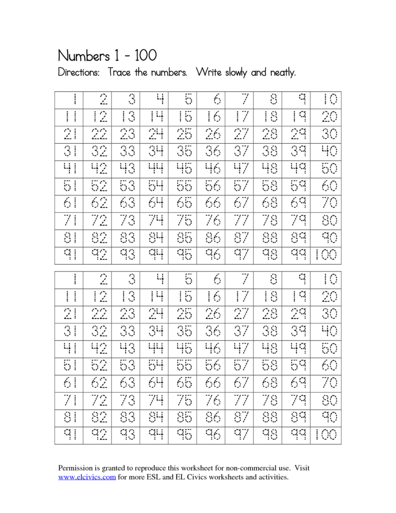 6 Best Free Printable Tracing Numbers 1 100   Printablee