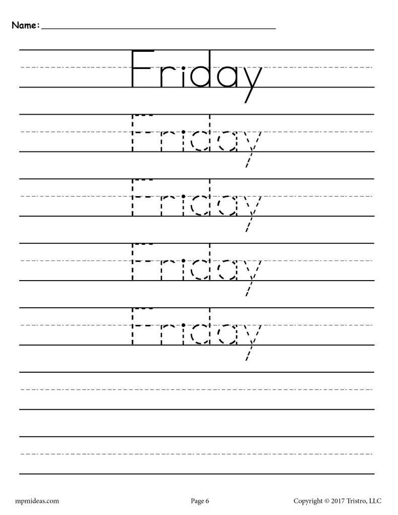 7 Free Days Of The Week Handwriting Worksheets inside Tracing Name Mason