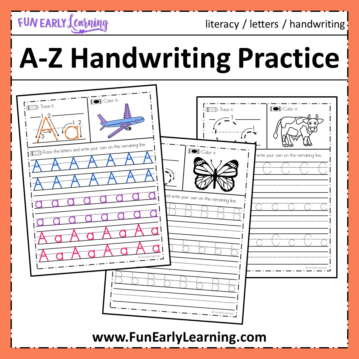 A-Z Handwriting Practice No Prep Worksheets For Learning Letters for Letter Tracing Resources
