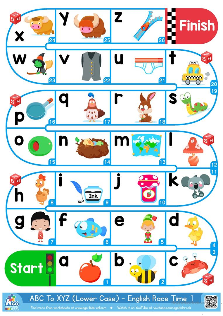 A-Z Lower Case Alphabet - Esl Board Game - English Esl inside Alphabet Challenge Worksheets