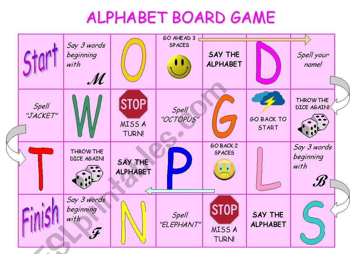 Alphabet Board Game - Esl Worksheetstefania.r throughout Alphabet Game Worksheets