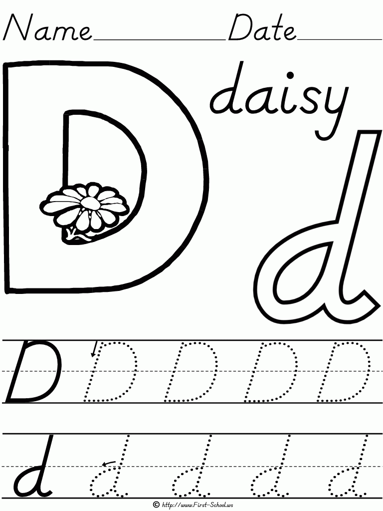 Alphabet Letter D Daisy D'nealian Manuscript Handwriting In D&#039;nealian Name Tracing