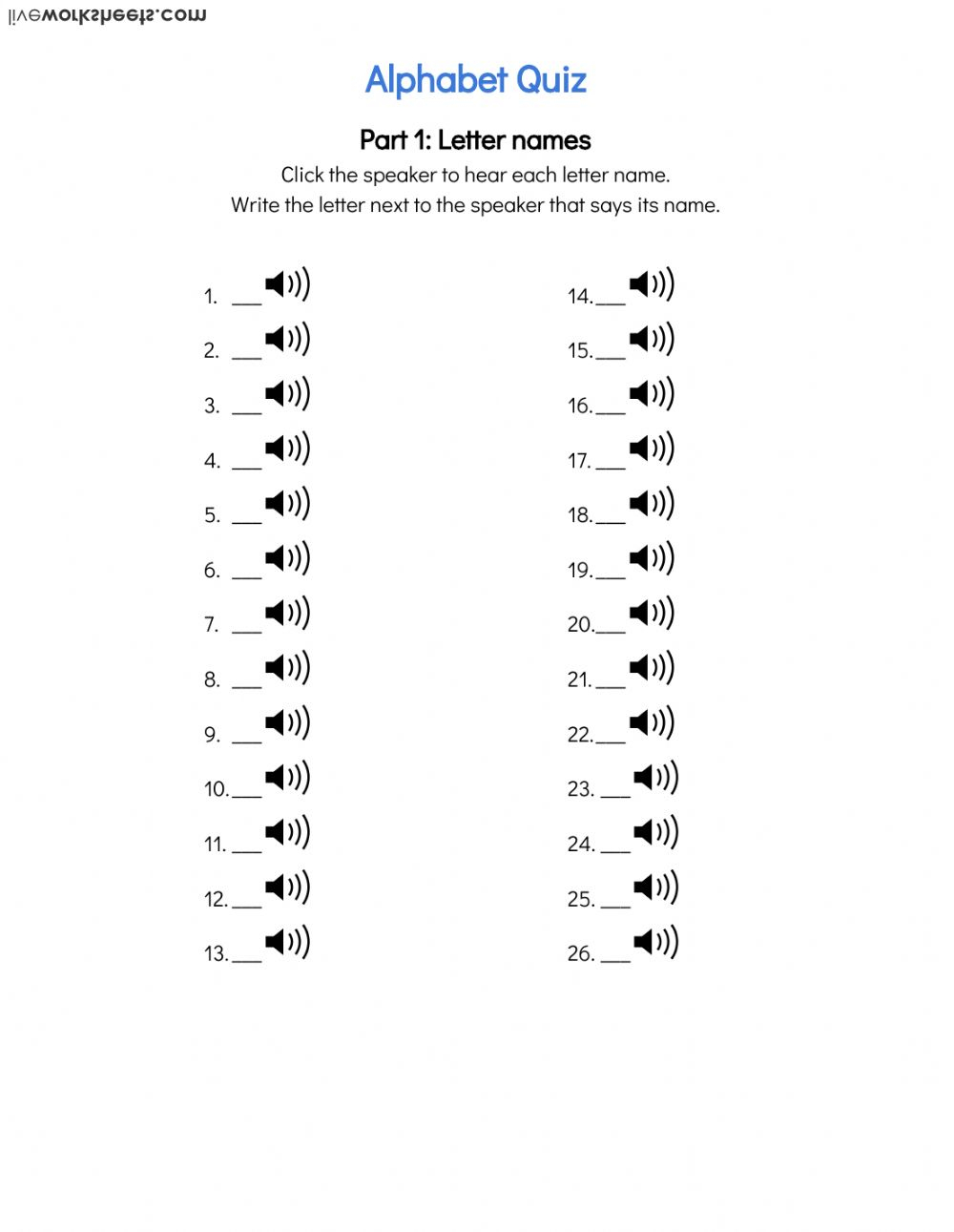 Alphabet Names And Sounds Quiz - Interactive Worksheet within Alphabet Exam Worksheets