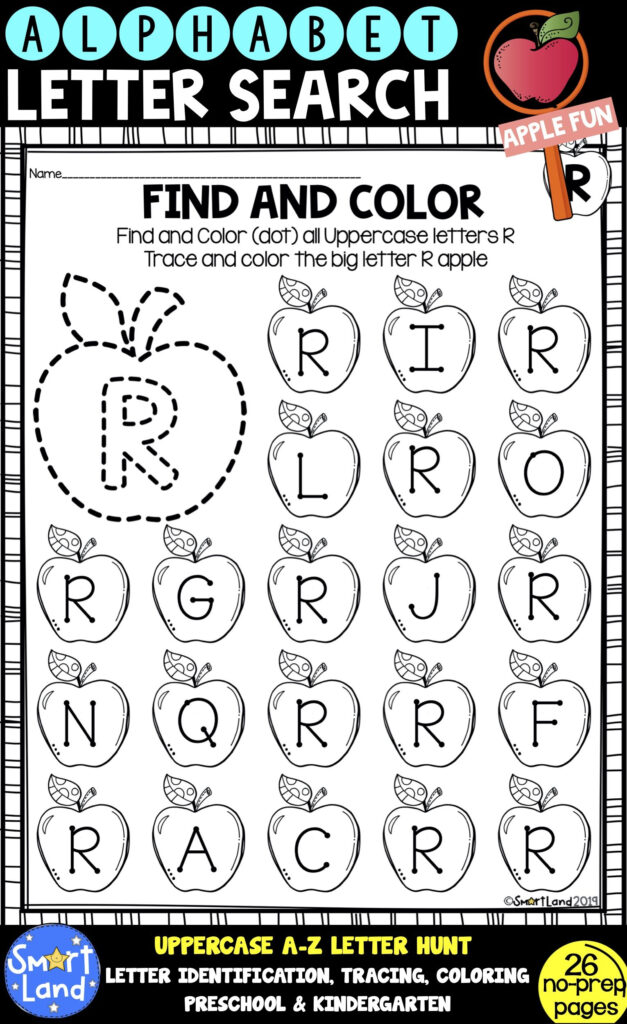 Alphabet Practice | Letter Search Worksheets | Apple Time Regarding Alphabet Review Worksheets For Preschool