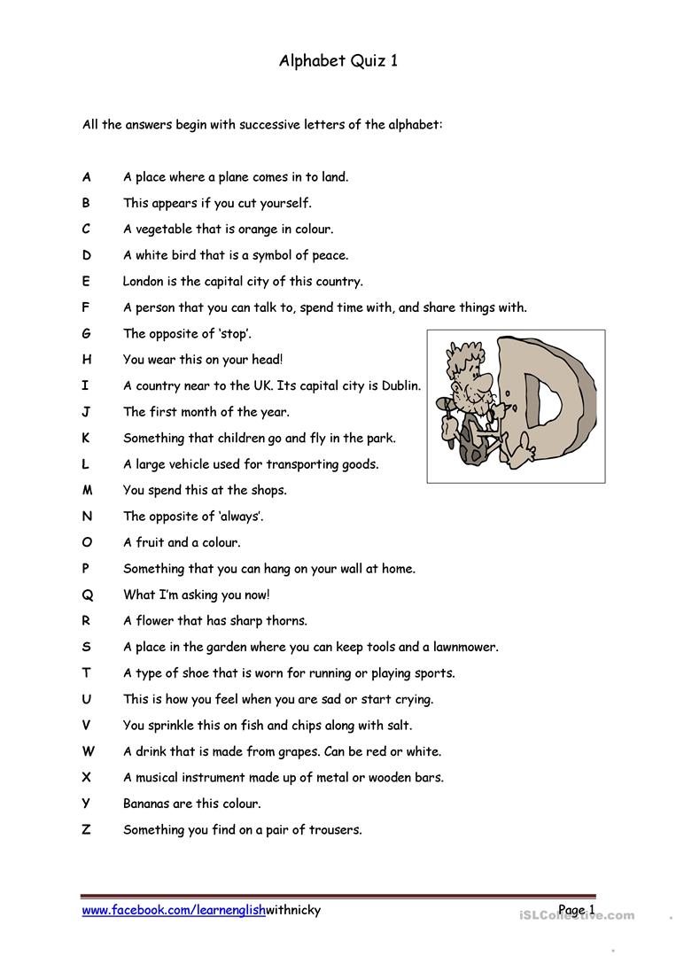 Alphabet Quiz 1 - English Esl Worksheets For Distance throughout Alphabet Exam Worksheets