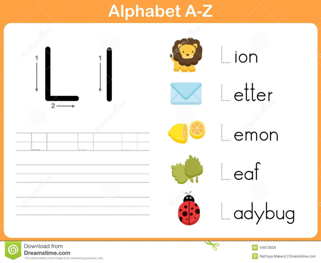 Alphabet Tracing Worksheet: Writing A Z Stock Vector