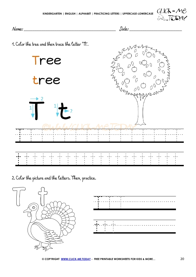 Alphabet Tracing Worksheets - How To Write Letter T for Letter T Tracing Sheet