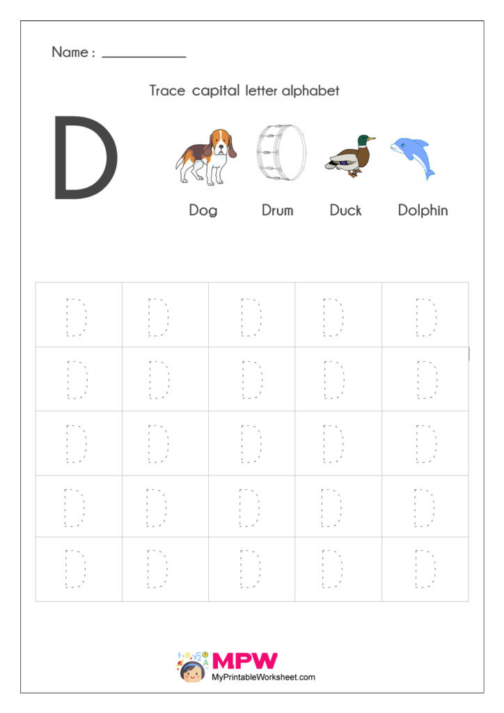 Alphabet Tracing Worksheets, Printable English Capital In D Letter Tracing
