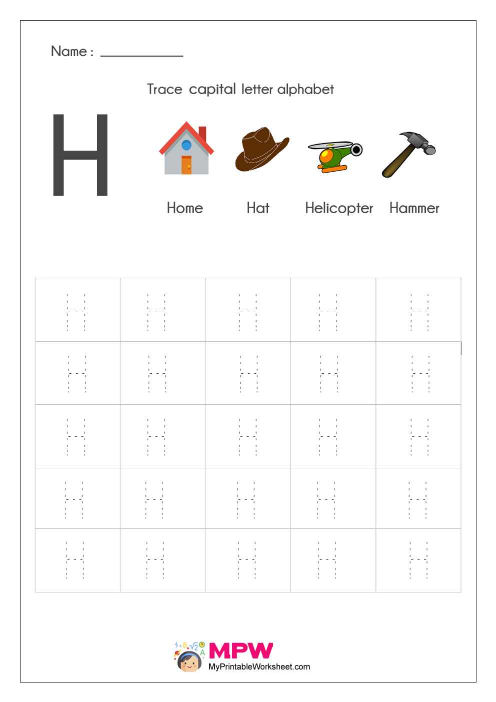 Alphabet Tracing Worksheets, Printable English Capital in Letter Tracing J