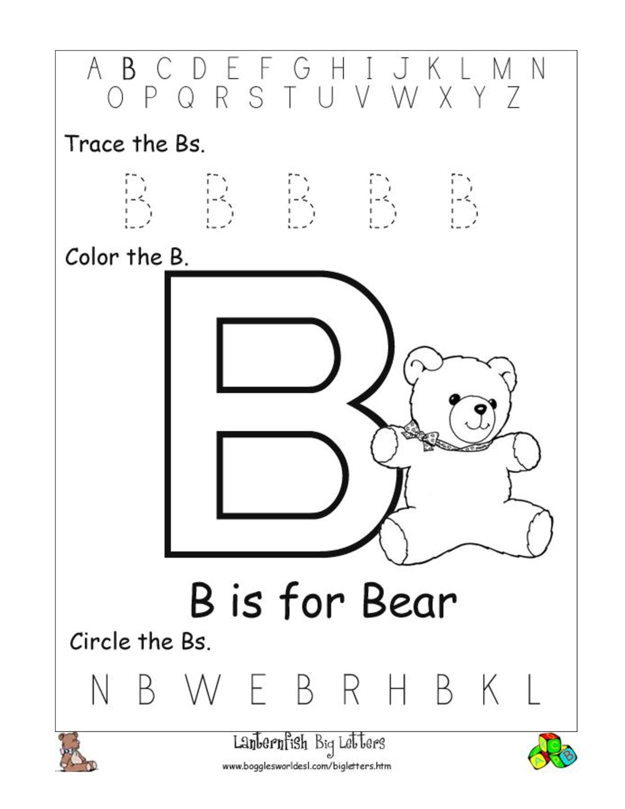 Alphabet Worksheet Big Letter B Doc