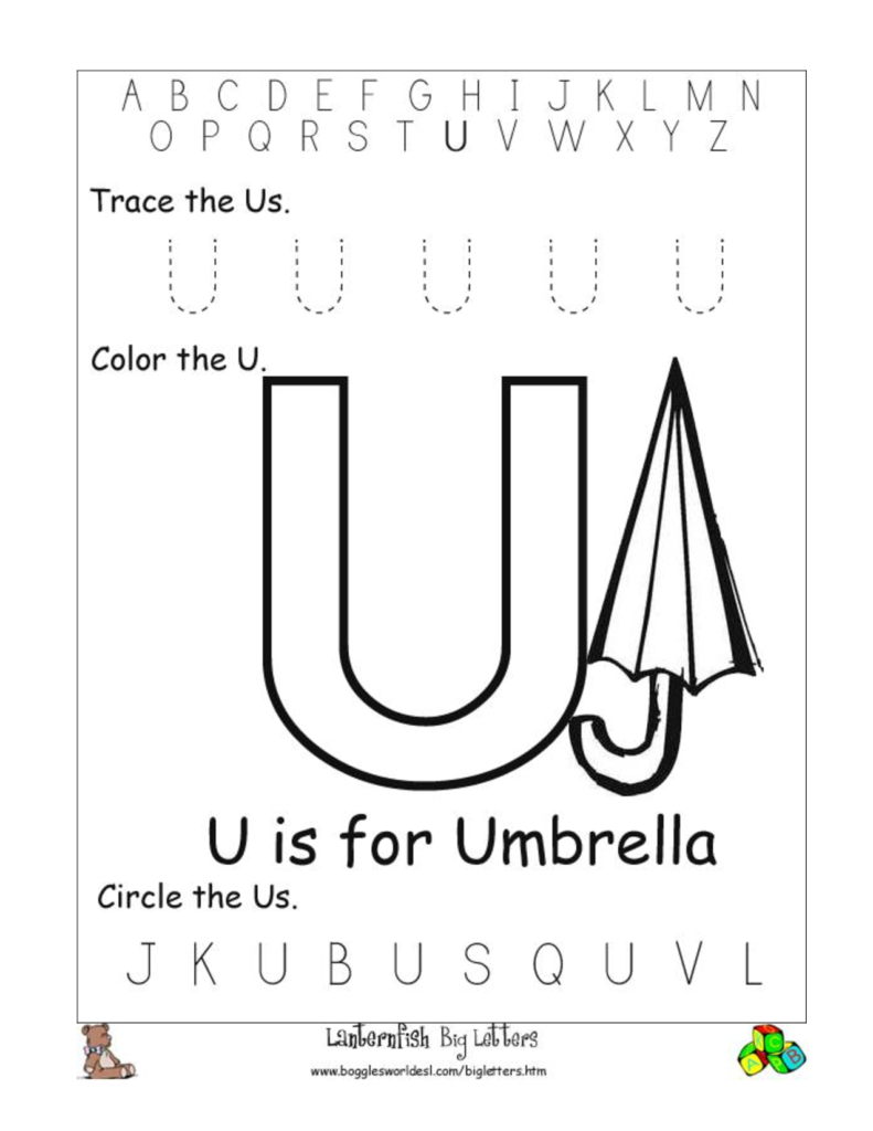 Alphabet Worksheet Big Letter U   Download Now Doc