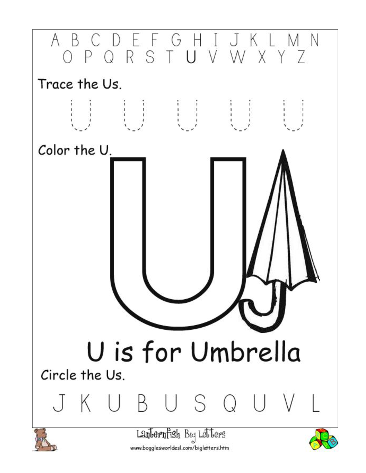 Alphabet Worksheet Big Letter U - Download Now Doc within Letter U Worksheets For Preschool